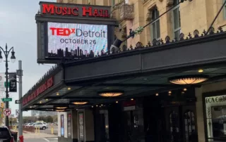 Outside marquee on the Music Hall Detroit building